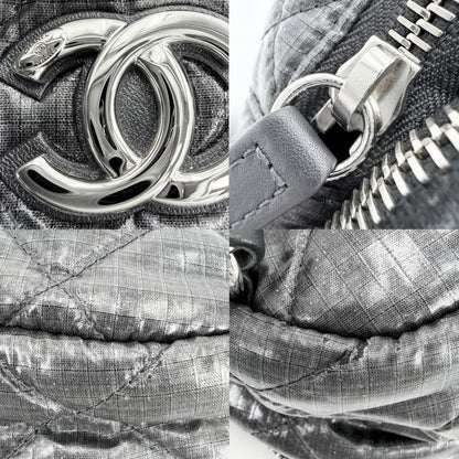 Chanel Quilted Coco Neige Chain Shoulder Lame Backpack CC Logo Nylon Gray Silver — view 6