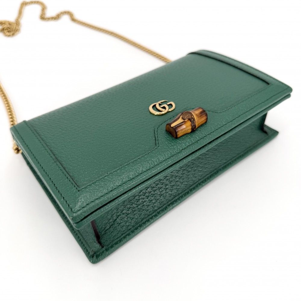 Gucci Shoulder Bag Diana Chain Bamboo Crossbody Leather Green Gold — view 3