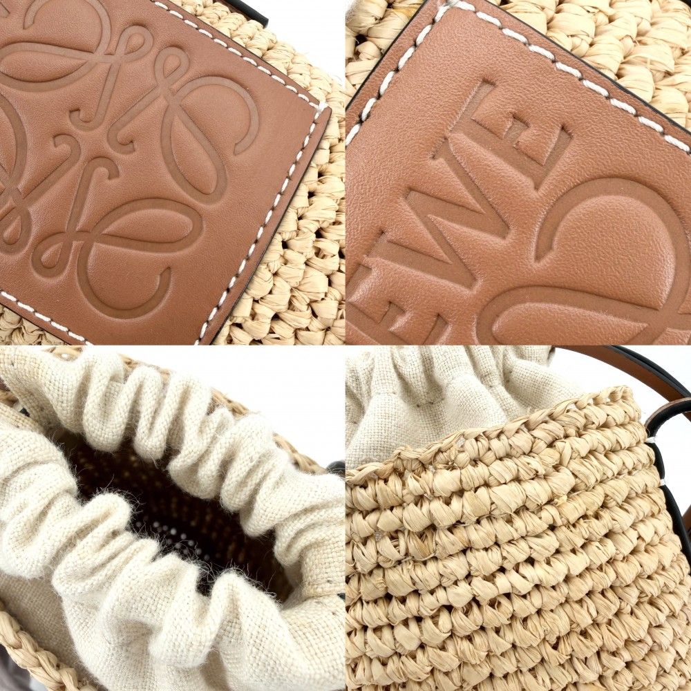 Loewe Shoulder Bag Anagram Cylinder Pocket Crossbody Raffia Beige Brown Silver — view 6