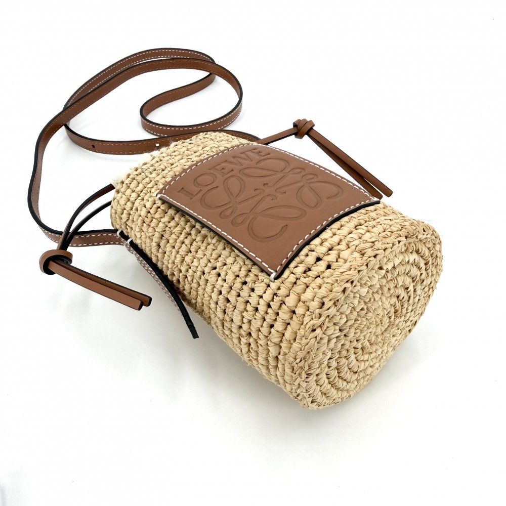 Loewe Shoulder Bag Anagram Cylinder Pocket Crossbody Raffia Beige Brown Silver — view 3