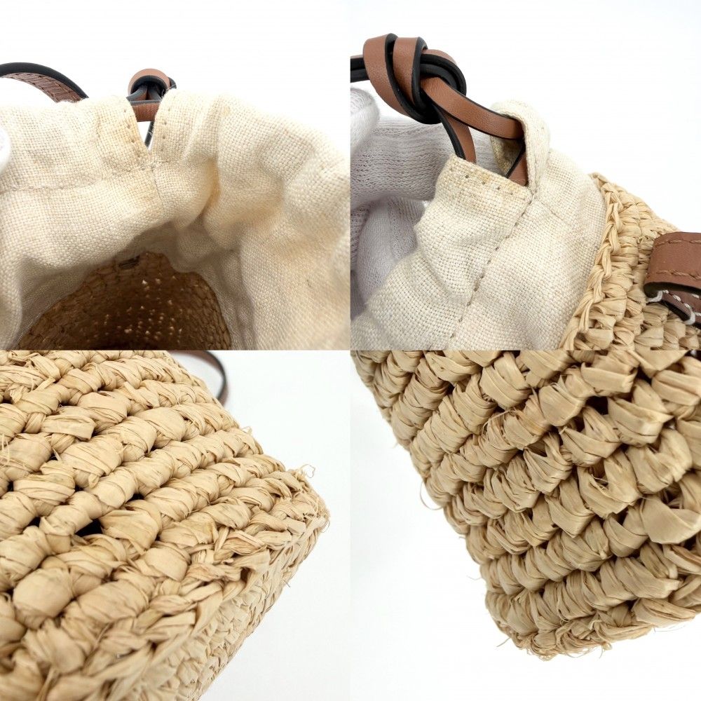 Loewe Shoulder Bag Anagram Cylinder Pocket Crossbody Raffia Beige Brown Silver — view 5