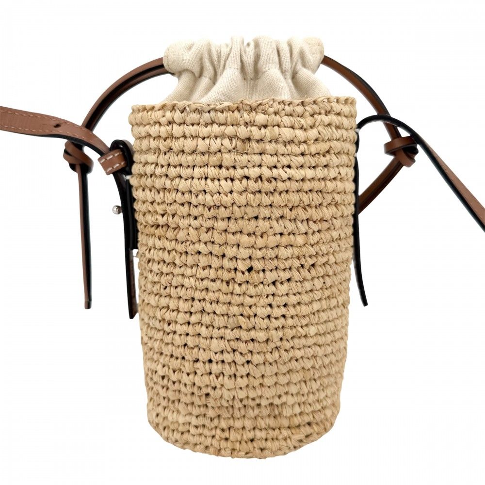 Loewe Shoulder Bag Anagram Cylinder Pocket Crossbody Raffia Beige Brown Silver — view 2