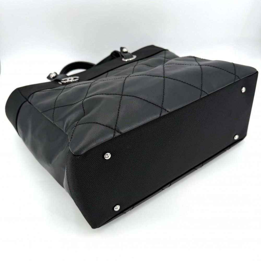 Chanel Tote Paris Biarritz MM Handbag CC Logo Shoulder CC Leather Black Silver — view 3