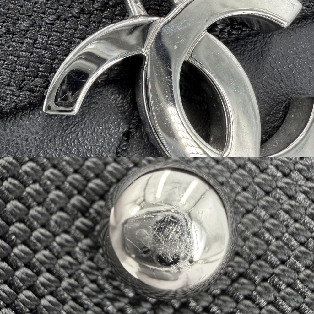 Chanel Tote Paris Biarritz MM Handbag CC Logo Shoulder CC Leather Black Silver — view 8