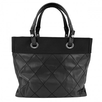 Chanel Tote Paris Biarritz MM Handbag CC Logo Shoulder CC Leather Black Silver — view 2