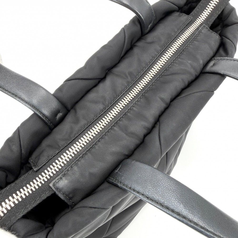 Prada 2-Way Small Padded Tote Shoulder Bag Crossbody Nylon Black Silver — view 9