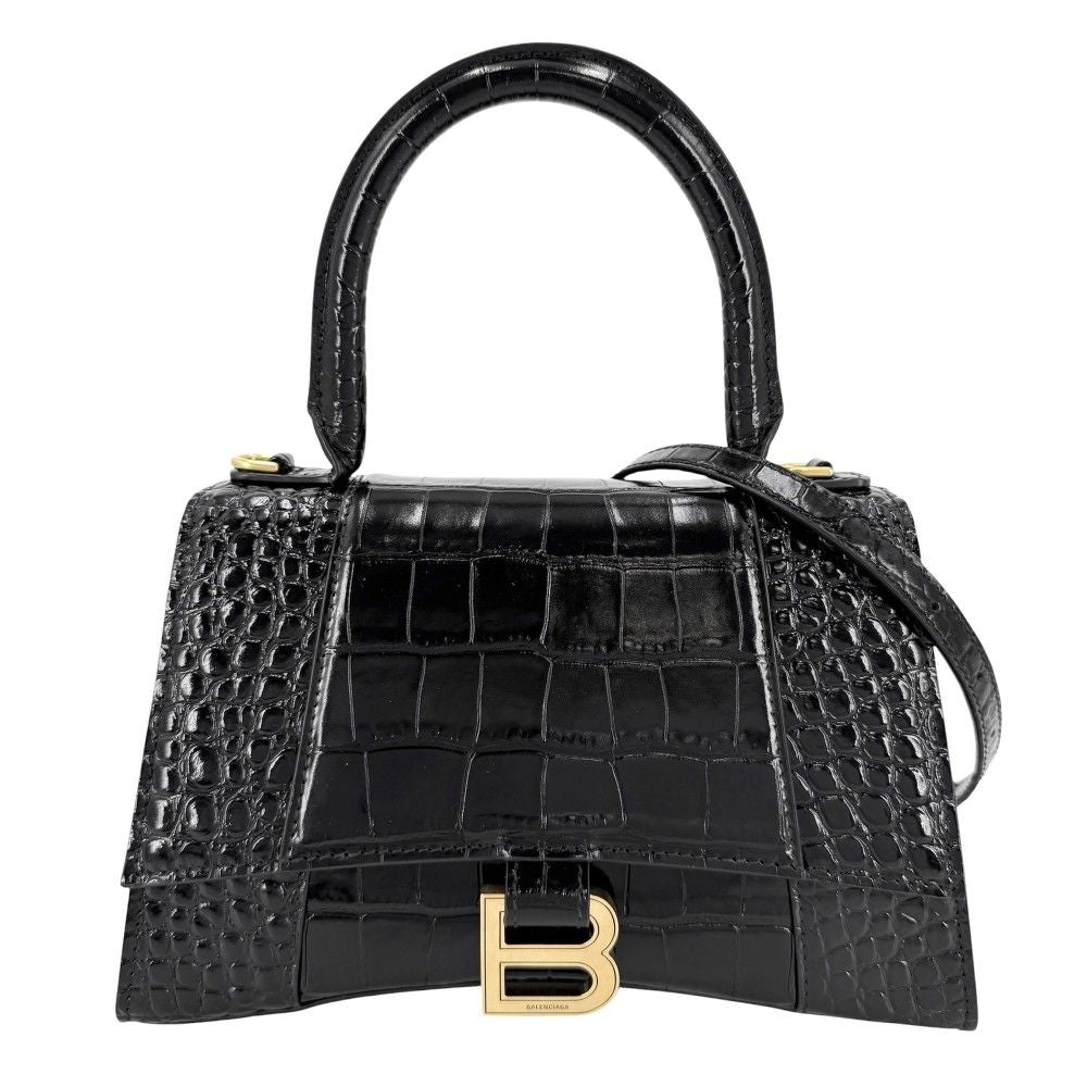 Balenciaga 2-Way Hourglass Small Shoulder Bag Crossbody Croco