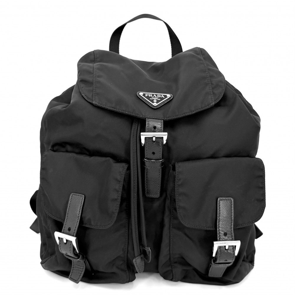 Prada Triangle Logo Backpack Nylon Black Silver