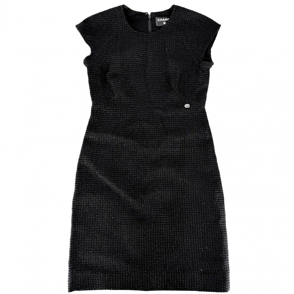 Chanel Dress Tweed Sleeveless Coco Button Vintage 36 Black Spring Autumn