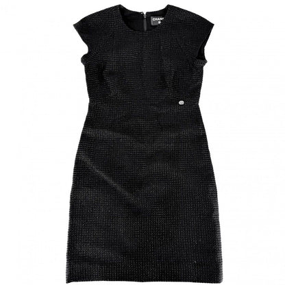Chanel Dress Tweed Sleeveless Coco Button Vintage 36 Black Spring Autumn