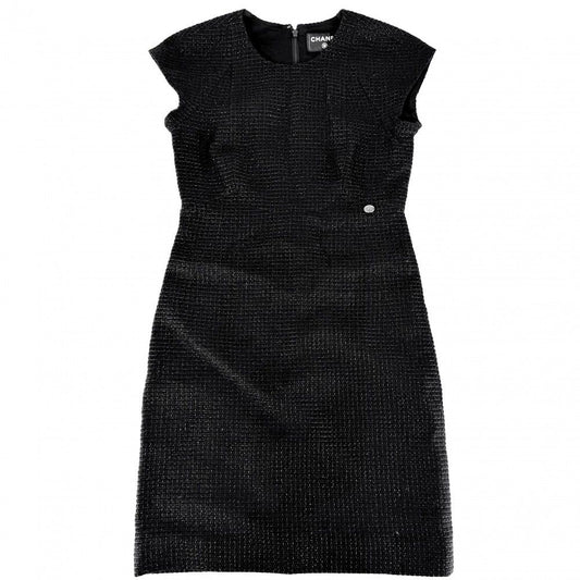 Chanel Dress Tweed Sleeveless Coco Button Vintage 36 Black Spring Autumn