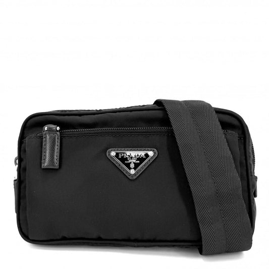 Prada Belt Bag Triangle Logo Shoulder Crossbody Nylon Black Silver