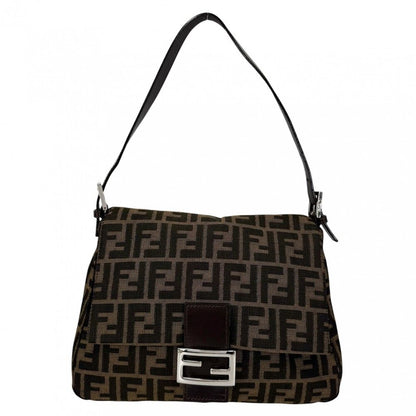 Fendi Shoulder Bag Zucca Mamma Bucket Canvas Leather Brown Silver
