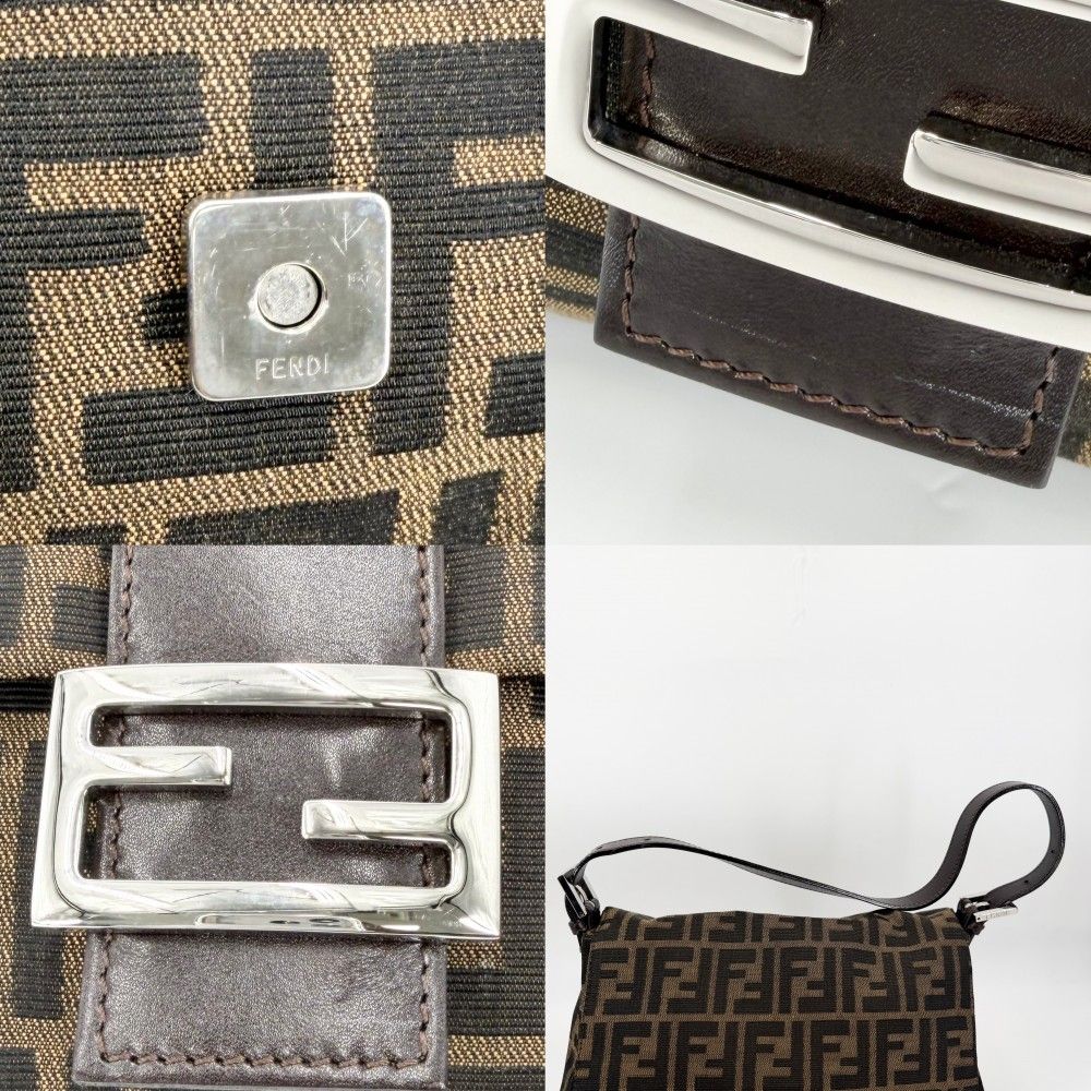 Fendi Shoulder Bag Zucca Mamma Bucket Canvas Leather Brown Silver — view 6