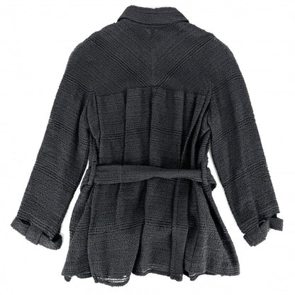 Chanel Jacket CC Logo Belted Top 46 Navy Gunmetal Silk Nylon Spring Fall — view 2