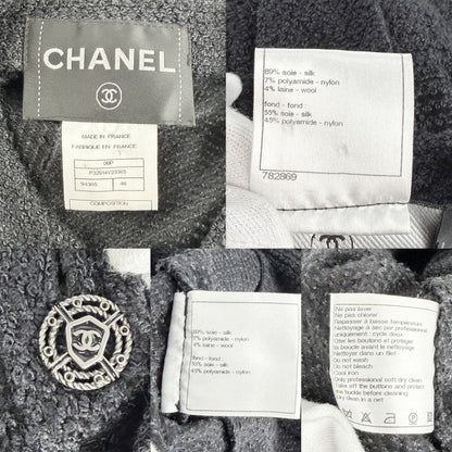 Chanel Jacket CC Logo Belted Top 46 Navy Gunmetal Silk Nylon Spring Fall — view 4