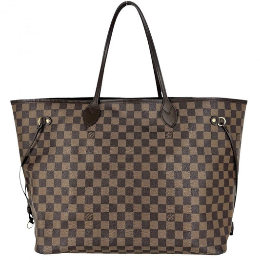 Louis Vuitton Tote Neverfull GM Handbag Shoulder Damier Canvas Brown Gold