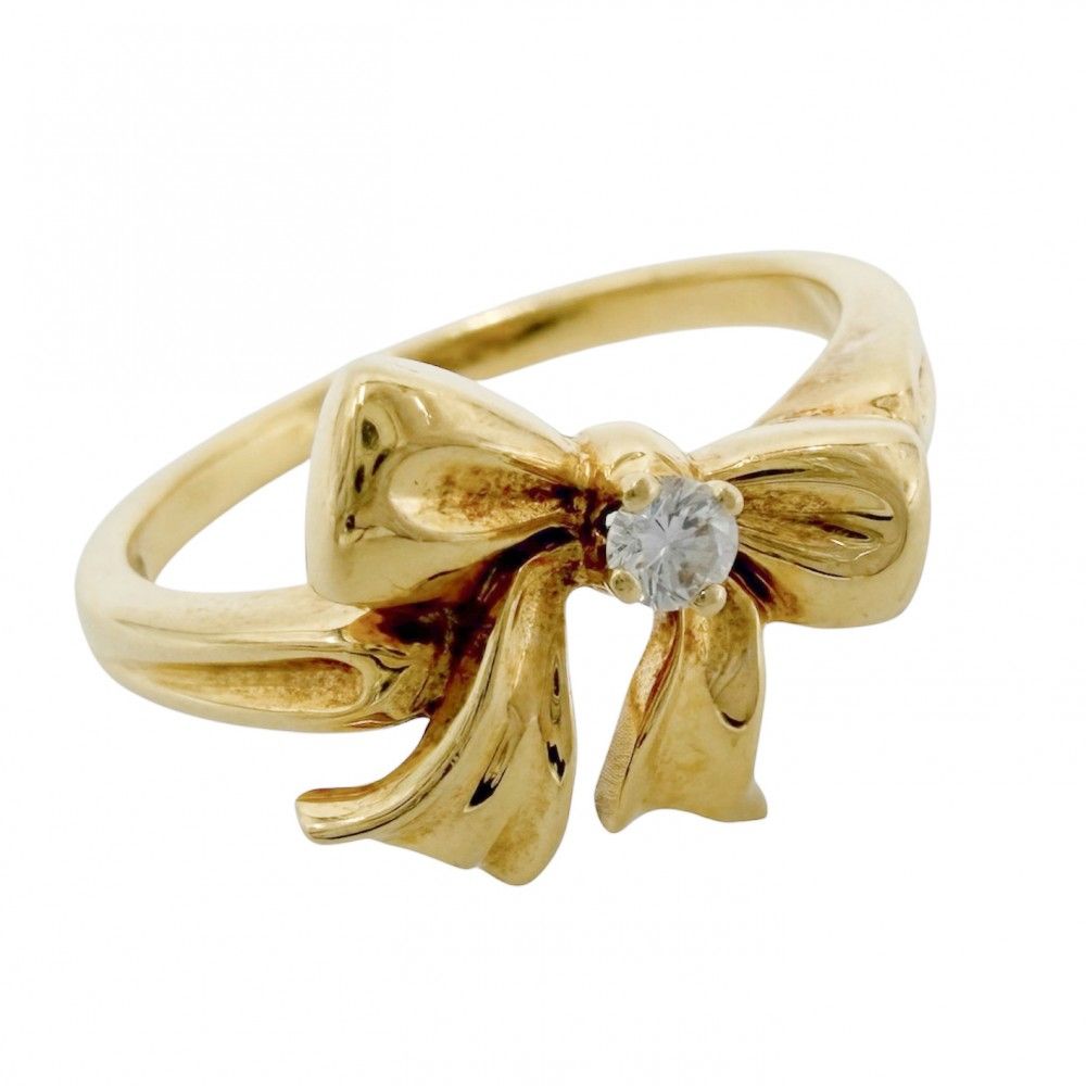 Tiffany & Co Ring Blue Box Bow Ribbon 18k YG Gold Diamond