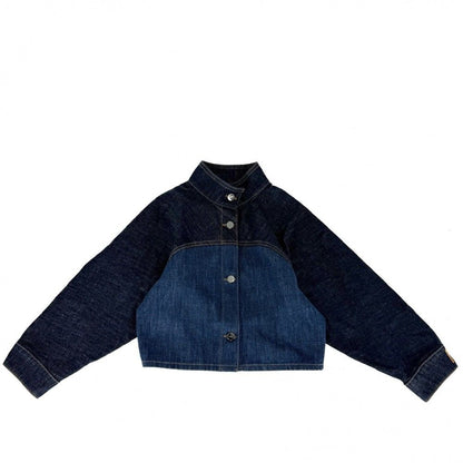 Fendi Denim Jacket Stand Collar Short 38 Indigo Gunmetal Cotton Spring Autumn
