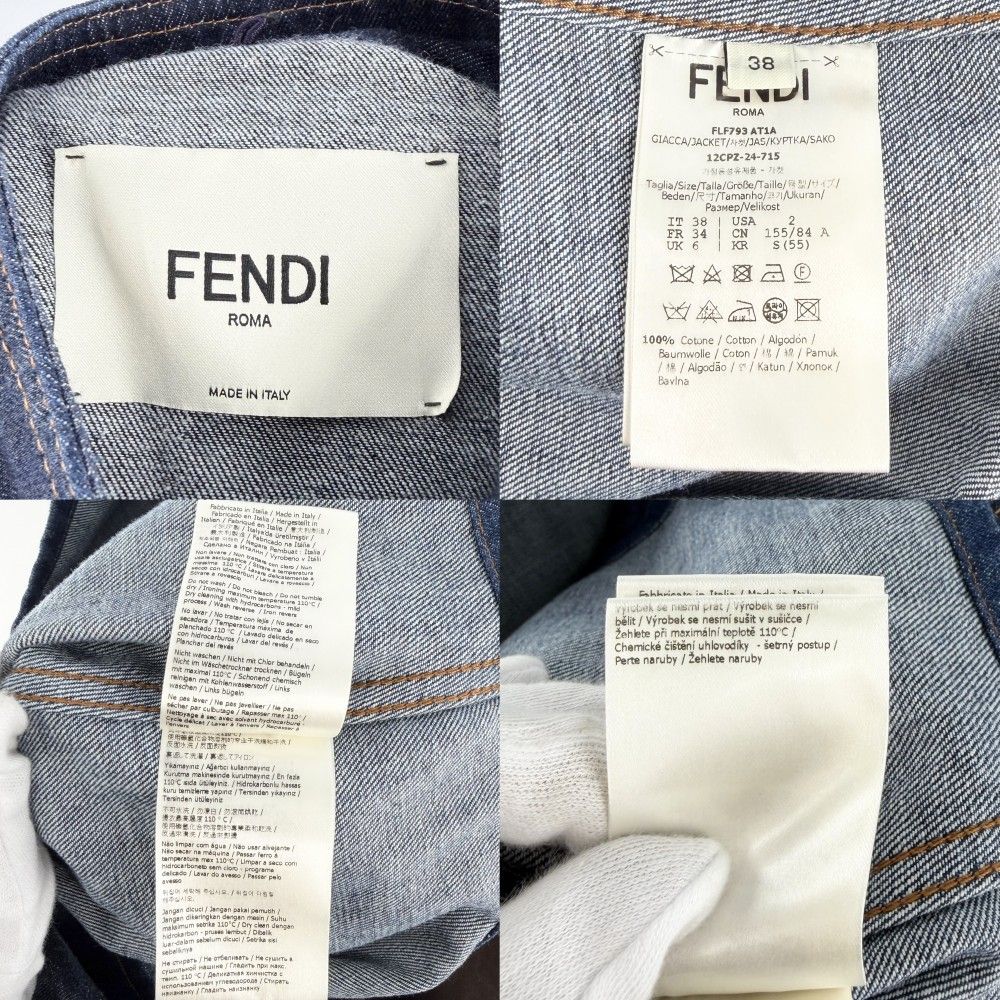 Fendi Denim Jacket Stand Collar Short 38 Indigo Gunmetal Cotton Spring Autumn — view 4