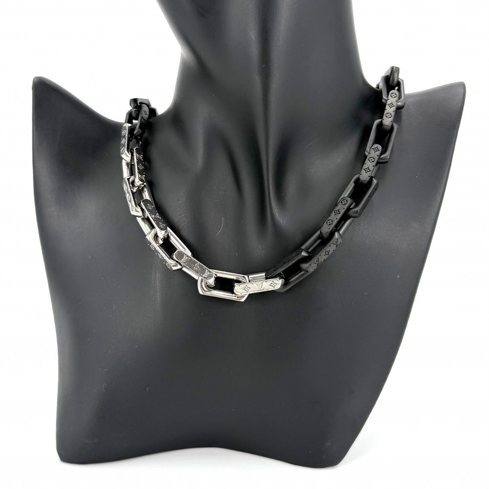 Louis Vuitton Necklace Monogram Chain Silver Black — view 2