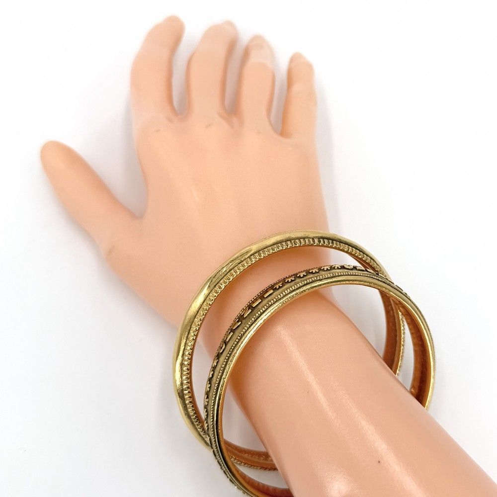 Chanel Bangle Logo 2 Row Bracelet Vintage Gold Plated 62.2 — view 2
