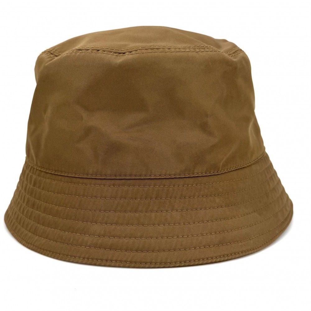Prada Hat Triangle Logo Bucket Hat M Nylon Brown Silver — view 3