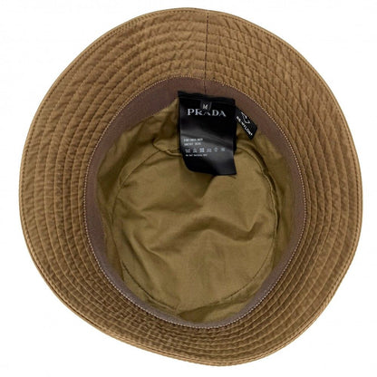 Prada Hat Triangle Logo Bucket Hat M Nylon Brown Silver — view 4