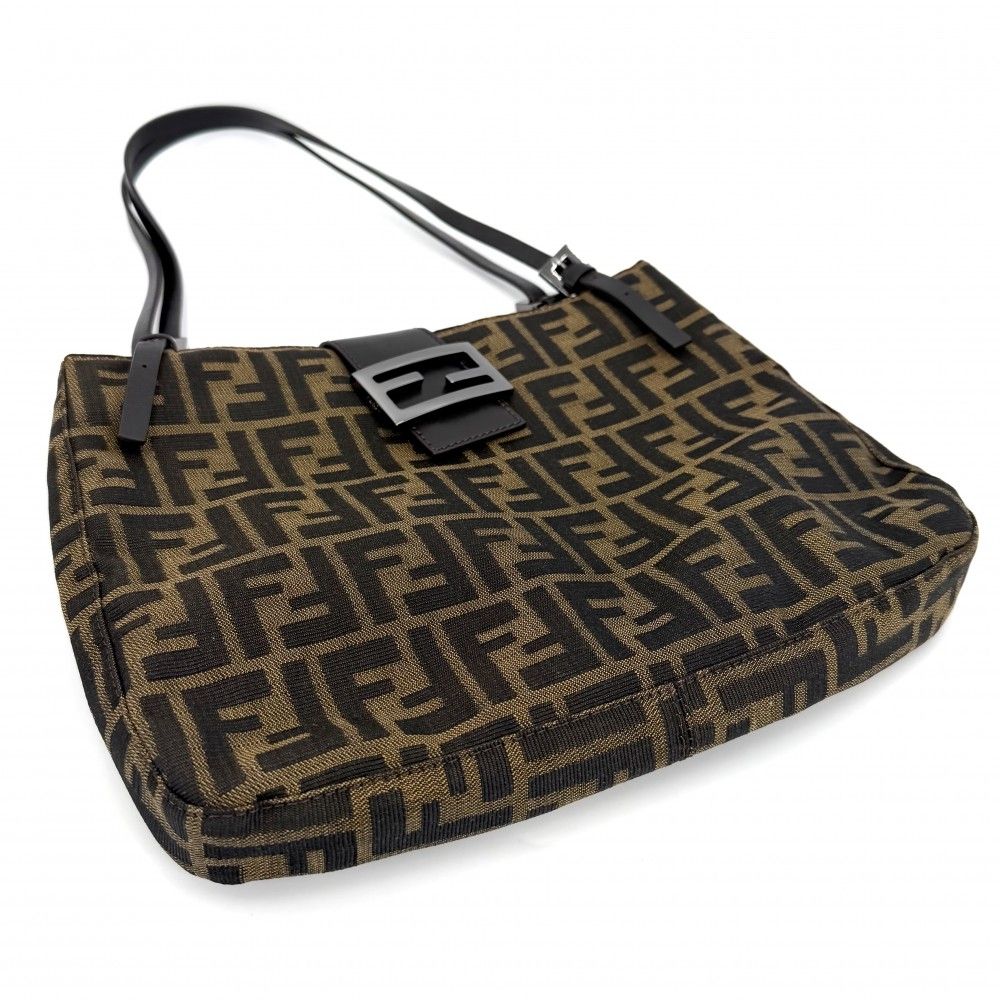 Fendi Tote Zucca Handbag Shoulder Canvas Leather Brown Silver — view 3