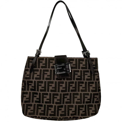Fendi Tote Zucca Handbag Shoulder Canvas Leather Brown Silver