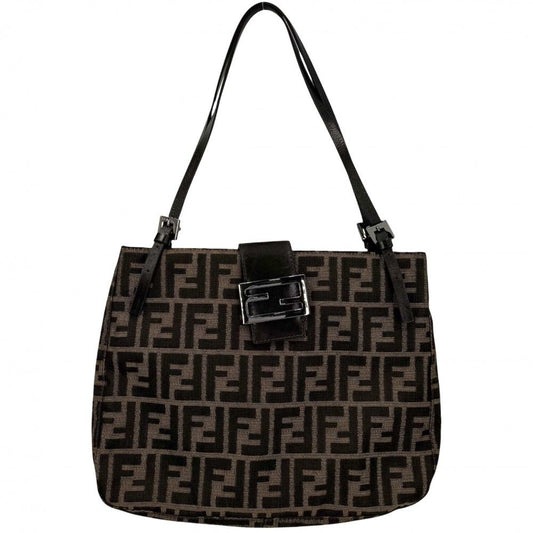 Fendi Tote Zucca Handbag Shoulder Canvas Leather Brown Silver