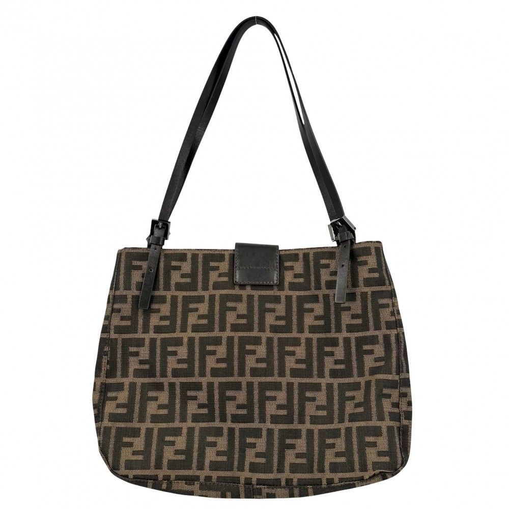 Fendi Tote Zucca Handbag Shoulder Canvas Leather Brown Silver — view 2