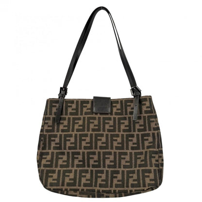 Fendi Tote Zucca Handbag Shoulder Canvas Leather Brown Silver — view 2
