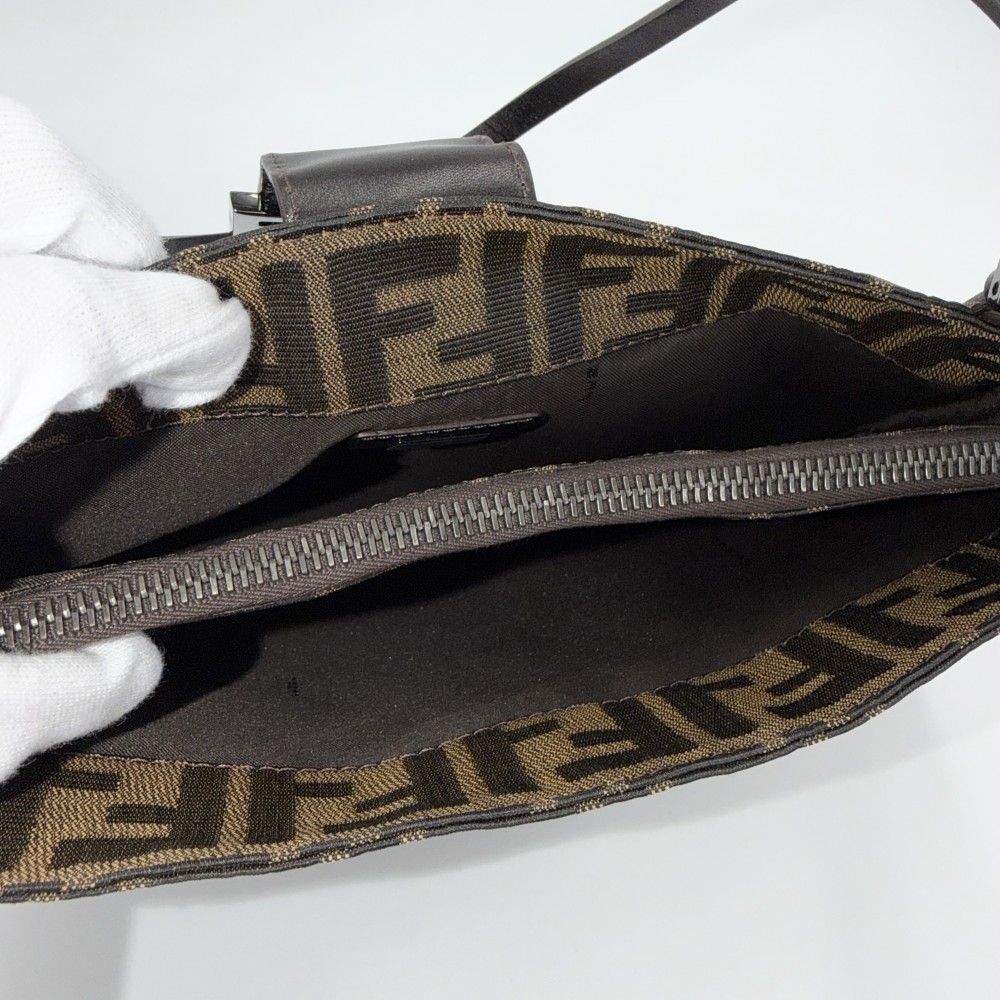 Fendi Tote Zucca Handbag Shoulder Canvas Leather Brown Silver — view 4
