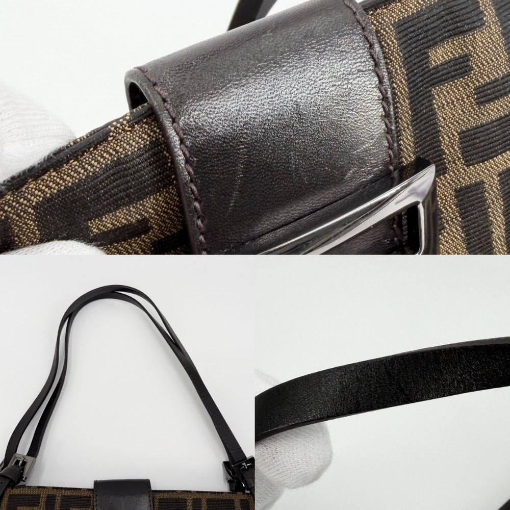 Fendi Tote Zucca Handbag Shoulder Canvas Leather Brown Silver — view 7
