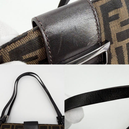 Fendi Tote Zucca Handbag Shoulder Canvas Leather Brown Silver — view 7