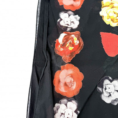 Chanel Scarf Logo Flower Large CC Floral Pattern Cotton Black — view 7