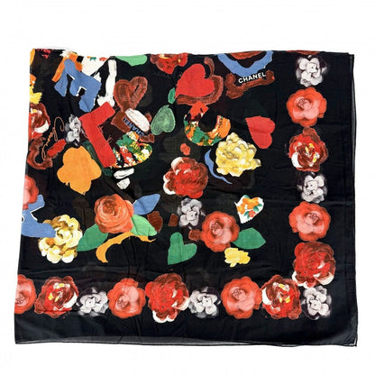 Chanel Scarf Logo Flower Large CC Floral Pattern Cotton Black — view 3