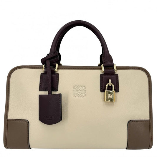 Loewe Anagram Amazona 28 Mini Boston Bag Leather Beige Brown Gold