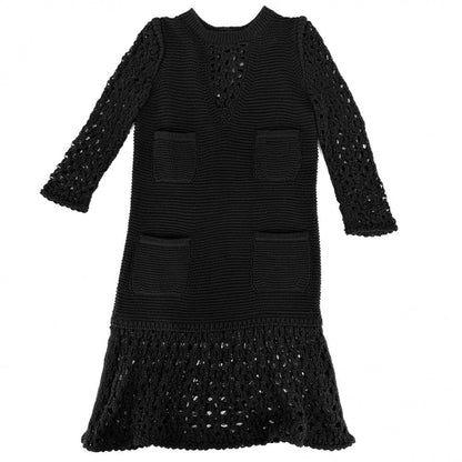 Chanel Dress Knit Long Sleeve 36 Black Cotton Spring Autumn Winter