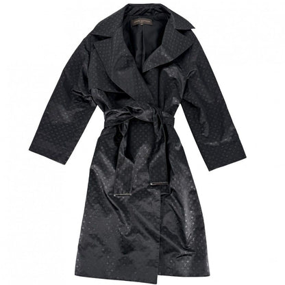 Louis Vuitton Monogram Long Coat 38 Black Silk Metallic Fiber Spring Autumn