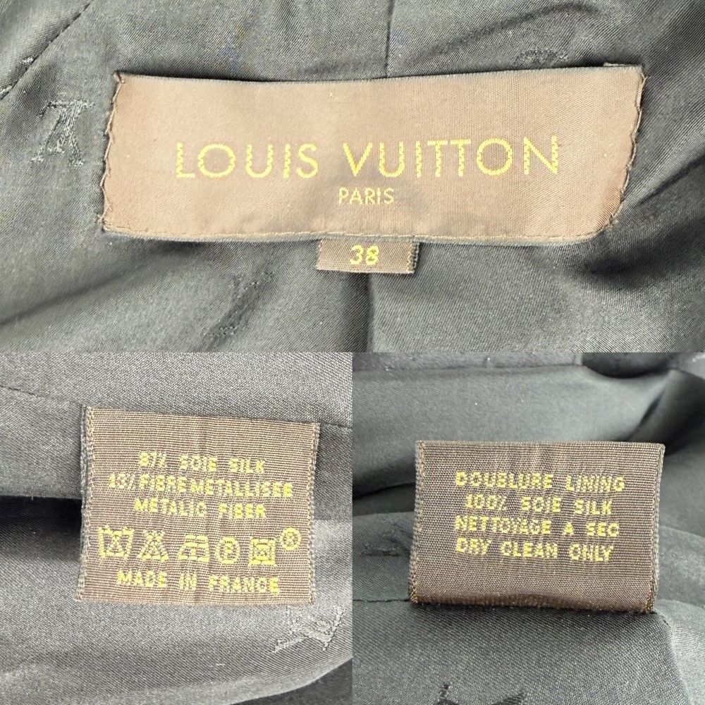 Louis Vuitton Monogram Long Coat 38 Black Silk Metallic Fiber Spring Autumn — view 4