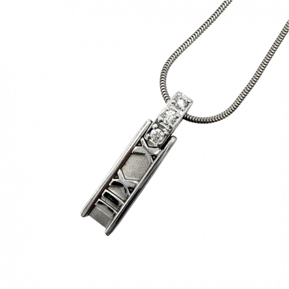 Tiffany & Co Necklace Atlas Bar Pendant 18k WG White Gold Diamond