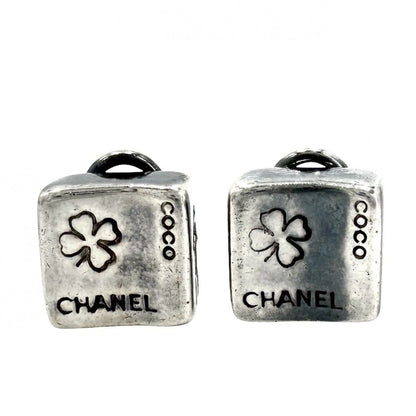 Chanel Earrings Square Clover Mademoiselle 925 Sterling Silver
