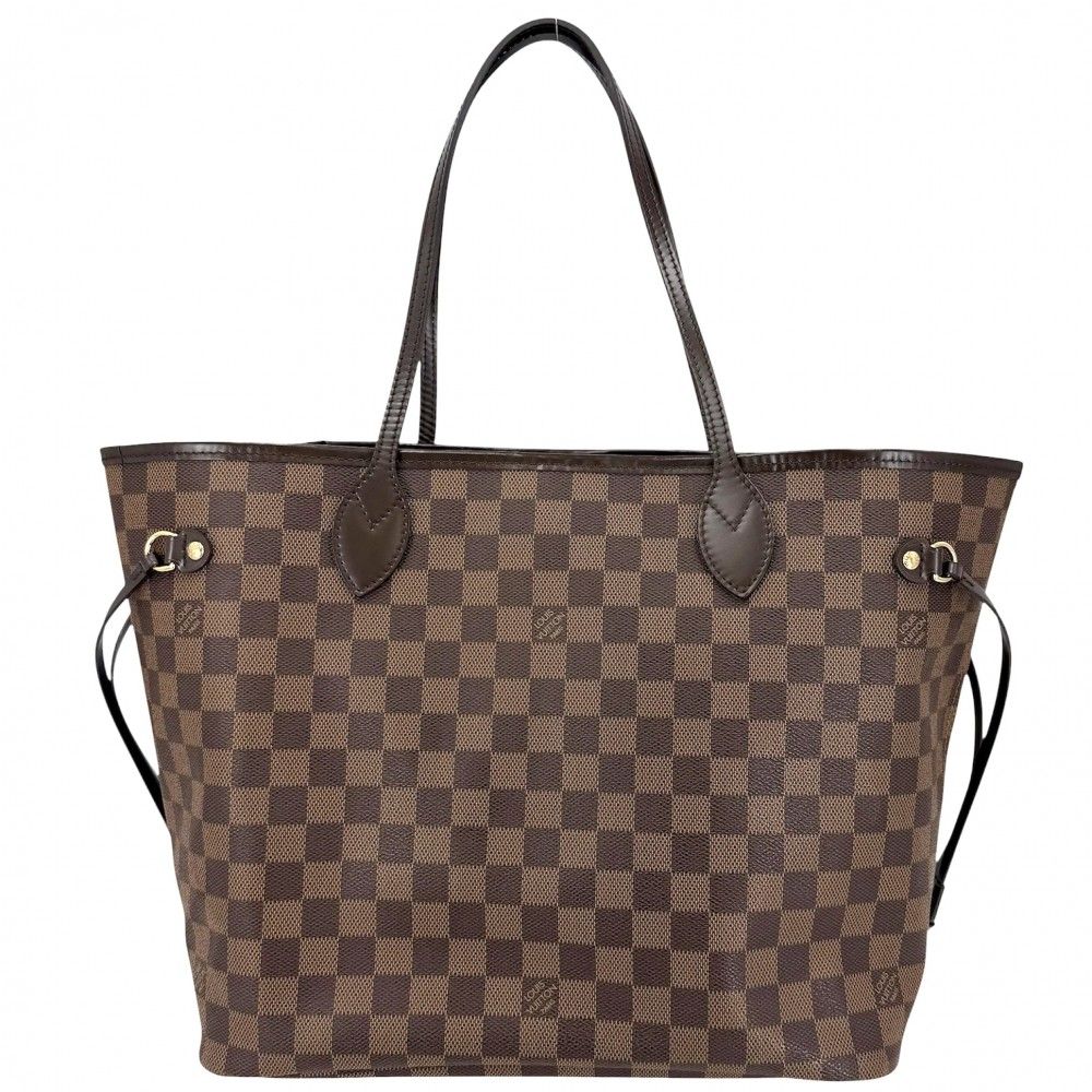 Louis Vuitton Tote Neverfull MM Handbag Shoulder Damier Canvas Brown Gold