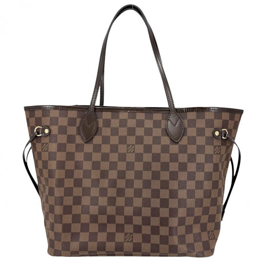 Louis Vuitton Tote Neverfull MM Handbag Shoulder Damier Canvas Brown Gold