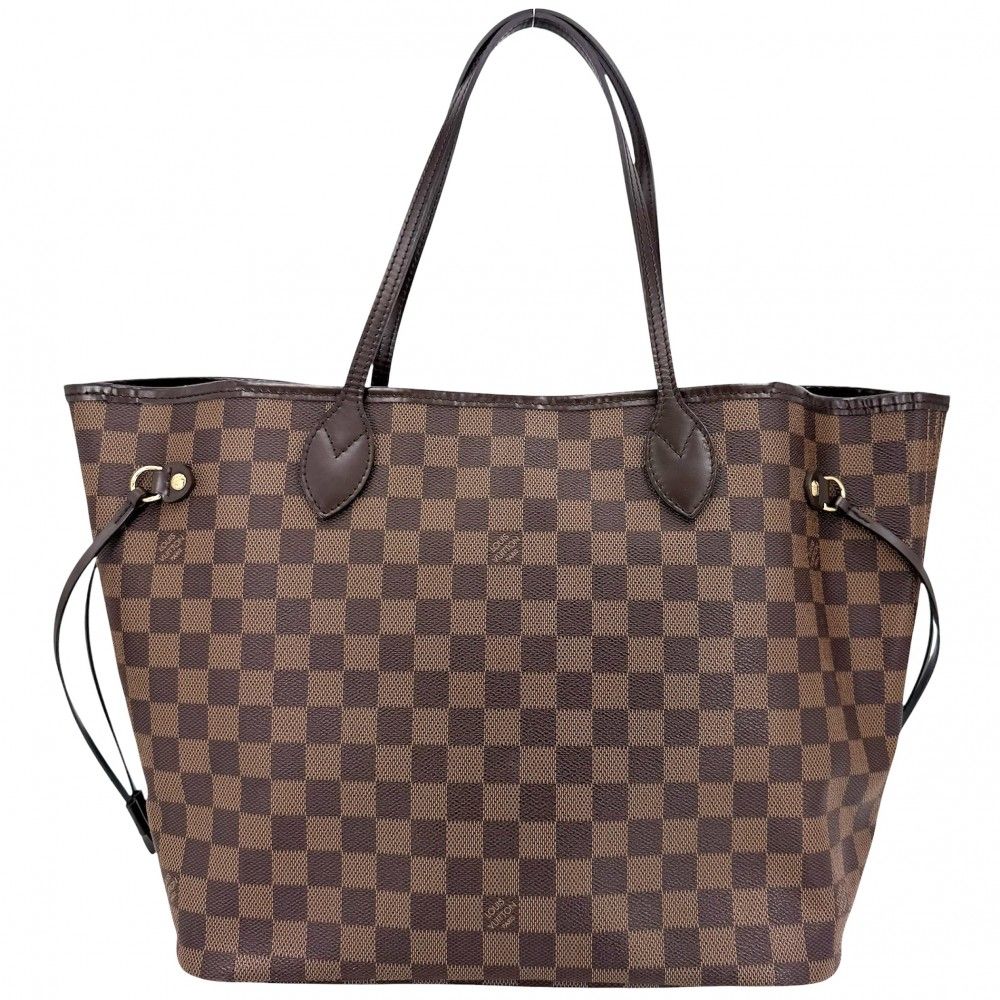 Louis Vuitton Tote Neverfull MM Handbag Shoulder Damier Canvas Brown Gold — view 2