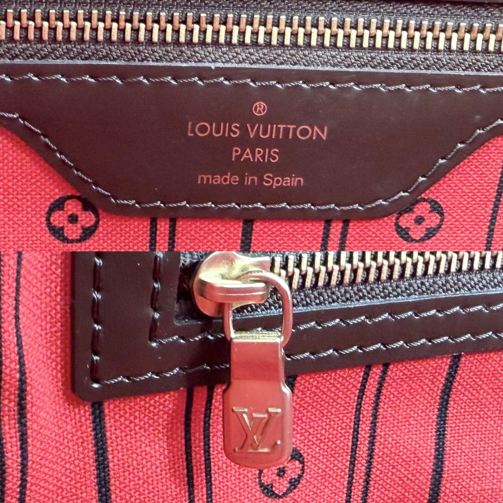 Louis Vuitton Tote Neverfull MM Handbag Shoulder Damier Canvas Brown Gold — view 5