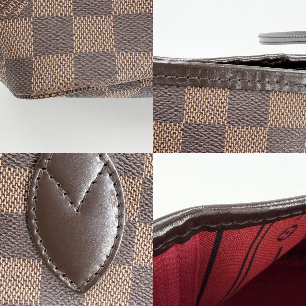 Louis Vuitton Tote Neverfull MM Handbag Shoulder Damier Canvas Brown Gold — view 6