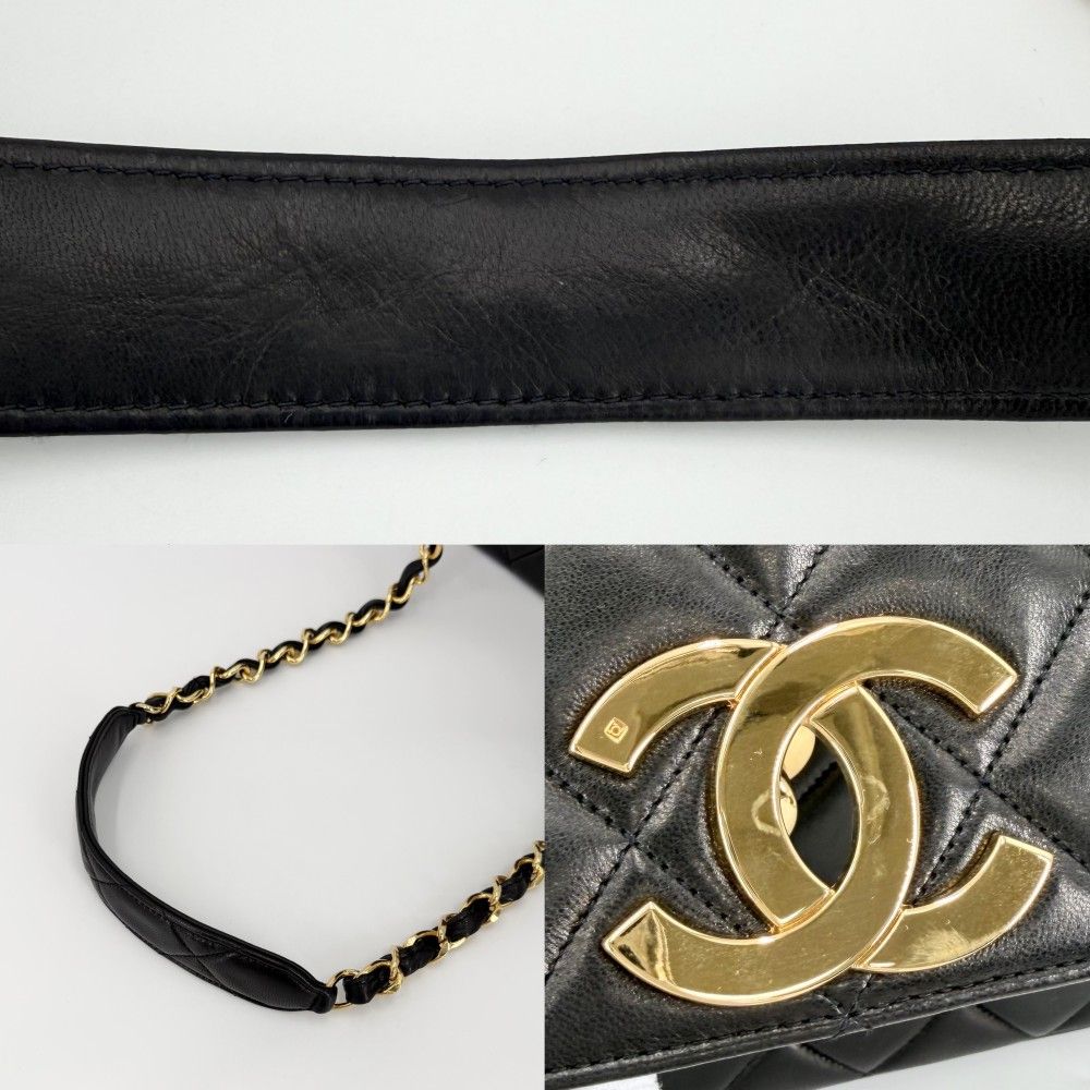 Chanel Shoulder Bag Quilted CC Logo Crossbody Chain Square Lambskin Black Gold — view 8